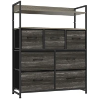 HOMCOM Cómoda de Tela con 7 Cajones y 2 Estantes de Estilo Industrial con Marco de Acero 80x29x101 cm Gris(m-1)