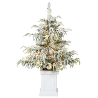 HOMCOM 3ft Prelit Flocked Christmas Tree, Artificial Snow Flocked Spruce with 100 Warm White LED Lights, 8 Modes, Green(m-15)