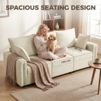 HOMCOM 3 Seater Sofa with Lift-Up Storage, 228cm Comfy Velvet Couch with Wide Deep Seat, Beige(m-6)