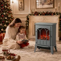 HOMCOM Freestanding Electric Fireplace, Electric Log Burner with LED Flame Effect, Overheating Safety System, 1000W/2000W Grey(m-9)