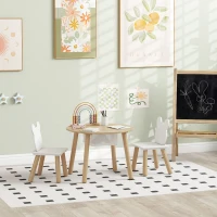 AIYAPLAY Ensemble 1 table ronde, 2 chaises pour enfant 3 pièces, dossier en forme d'ours, activités, bricolage, repas, 3-6 ans(m-10)