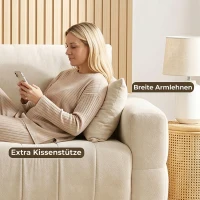 HOMCOM 3-Sitzer Sofa mit bodentiefen Armlehnen gepolsterte Wohnzimmercouch Holzbeine Cremeweiß(m-6)