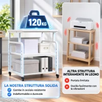HOMCOM Supporto per Stampante 3 Ripiani con Ruote in Acciaio Bianco(m-4)