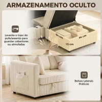 HOMCOM Sofá modular em L de 235 cm com arrumação e ottoman em bombazina, creme(m-6)