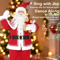 HOMCOM 5ft Life Size Singing Santa Claus, Animated Santa with Rotating Head, Waving Hand, Posable Arms, Sound Touch Activated(m-4)