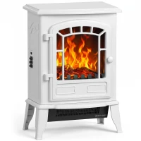 HOMCOM Electric Fireplace Stove, 1000W/2000W, Freestanding Electric Fire with LED Flame Effect, Adjustable Thermostat, White(m-14)