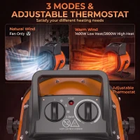 Outsunny Industrial Fan Heater 2800W with Tilting, Electric Ceramic Space Heater with Adjustable Thermostat, Handle(m-5)