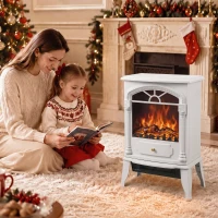 HOMCOM Freestanding Portable Fireplace, Electric Fireplace Stove Heater with 3D Flame Effect and Adjustable Thermostat, White(m-8)