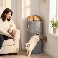 PawHut Cat House for Indoor Kittens, Cat Condo with Removable Washable Cover, Modern Barrel-Shaped Kitty Cave Bed(m-9)