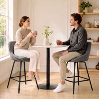 HOMCOM Bar Stools Set of 2, 64 cm Modern Linen-Touch Fabric 360° Swivel Counter Height Bar Chairs, Dark Grey(m-8)