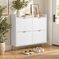 HOMCOM Zapatero Estrecho con 4 Cajones Abatibles Estantes Ajustables para 16 Pares 106x24x102 cm Blanco(m-8)