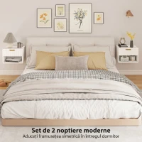 HOMCOM Set de 2 Noptiere Suspendate cu Panouri Canelate, Sertar și Raft, 40x34x29 cm, Alb(m-4)
