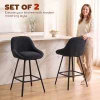 HOMCOM Bar Stools Set of 2, 64 cm Modern Linen-Touch Fabric 360° Swivel Counter Height Bar Chairs, Black(m-4)