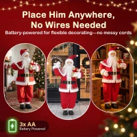 HOMCOM 5ft Life Size Singing Santa Claus, Animated Santa with Rotating Head, Waving Hand, Posable Arms, Sound Touch Activated(m-7)