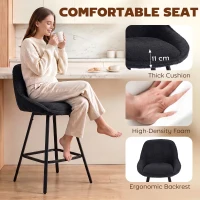 HOMCOM Bar Stools Set of 2, 64 cm Modern Linen-Touch Fabric 360° Swivel Counter Height Bar Chairs, Black(m-5)