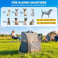 PawHut Opvouwbare draagrugzak voor hond en kat met mesh-venster, zijvakken en uitneembare bodem, tot 5 kg, grijs(m-3)