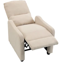HOMCOM Manuell verstellbarer Relaxsessel bis 155° mit Leinenoptik-Stoff, Fußstütze, Taschenfedern, dicker Polsterung, Creme(m-7)