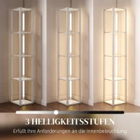 HOMCOM LED-Stehlampe mit Regalen, moderne dimmbare Standleuchte mit 3 Helligkeitsstufen und Fußschalter, Weiß(m-5)