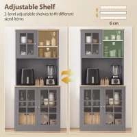 HOMCOM Kitchen Pantry, Buffet Hutch with 3 Storage Cabinets, 2 Open Shelves and Large Countertop for Kitchen, Grey(m-6)
