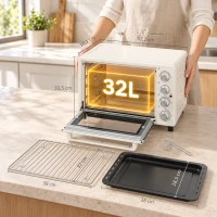 HOMCOM Horno Eléctrico de Sobremesa 32L 1600W con 3 Modos de Calor Temporizador Temperatura Regulable 52,2x38,1x33,5 cm Crema(m-3)