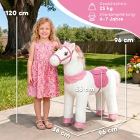 AIYAPLAY Rijpaard voor kinderen, eenhoorn-design, stoffen bekleding, stabiel frame, zachte wielen, hobbelpaard, 3-5 jaar, wit(m-3)