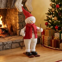 HOMCOM 2ft Singing Skiing Santa Claus, Standing Christmas Animated Santa Figure with Ski Board, Poles, Sound/Touch Activated(m-9)