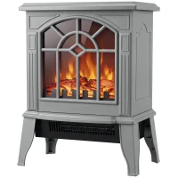 HOMCOM Freestanding Electric Fireplace, Electric Log Burner w/ LED Flame Effect, Overheating Safety System, 1000W/2000W, Grey(m-1)