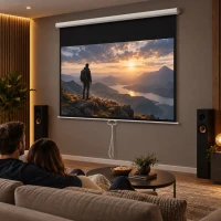 HOMCOM Telo per Proiettore 84" Rapporto 16:9, Fissaggio a Muro e Soffitto per Casa e Ufficio, Bianco(m-8)