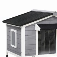 PawHut Wooden Dog Kennel for Outside, for Medium Dogs, 72H x 109L x 79Wcm, Grey(m-11)