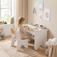 AIYAPLAY Set Tavolo Bambini con Sedia, Cassetto, 3-8 Anni, Bordi Arrotondati, per Cameretta, Soggiorno, Asilo, Bianco(m-2)