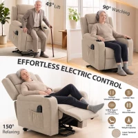 HOMCOM Riser Recliner Chair with Massage and Heat, Linen Electric Lift Armchair for Elderly with Spring Cushion, Beige(m-4)