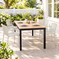 Outsunny Gartenstühle 4er Set Stapelbare Terrassenstühle mit Lamelldesign Armlehnen, Ergonomisch Cremeweiß(m-8)