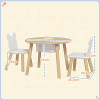 AIYAPLAY Ensemble 1 table ronde, 2 chaises pour enfant 3 pièces, dossier en forme d'ours, activités, bricolage, repas, 3-6 ans(m-3)