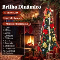 HOMCOM Árvore de Natal Desdobrável 150 cm com 70 Luzes LED, 11 Modos, Comando à Distância e Decoração Incluída, Verde(m-5)