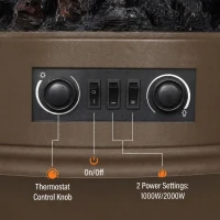 HOMCOM Electric Fireplace Stove, 1000/2000W 3-Sided Freestanding Fireplace Heater with 3D Flame Log, Thermostat, Brown(m-5)