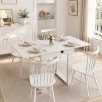 HOMCOM Folding Dining Table Under-Table Storage Extendable Kitchen Table Steel Rail White(m-2)