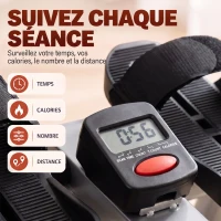 HOMCOM Rameur d'Appartement Pliable pour La Maison - Rameur Hydraulique, 3 Niveaux de Résistance Écran LCD Multifonction Compact - Acier ABS Noir Gris(m-7)