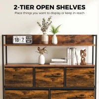HOMCOM Chest of Drawers, Bedroom Fabric Dresser with 5 Drawers, Storage Organiser Unit with Open Shelves, Rustic Brown(m-5)