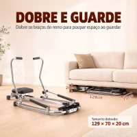 HOMCOM Máquina de Remo Hidráulico Dobrável com 4 Níveis de Resistência Ecrã Digital e Pedal Antiderrapante para Fitness em Casa Aço 129x70x70cm Preto e Prata(m-6)