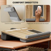 HOMCOM Supporto per Laptop da 15.6" con Tappetino Mouse e Poggia Polsi, Slot per Tablet e Smartphone, Rovere(m-5)