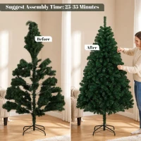 HOMCOM 6ft Artificial Christmas Tree, Fir Hinged Xmas Tree with 700 Branch Tips, Foldable Steel Stand, Green(m-7)