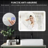 HOMCOM Oglindă de Baie LED cu Bluetooth, Iluminare Reglabilă și Funcție de Memorare, din Sticlă Securizată, 80 x 2.9 x 60 cm(m-7)