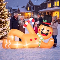 Outsunny 9.8ft Giant Christmas Inflatable Gingerbread Man Side-Lying, Outdoor Blow Up Christmas Decoration with LEDs, Bag(m-2)