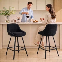HOMCOM Bar Stools Set of 2, 64 cm Modern Linen-Touch Fabric 360° Swivel Counter Height Bar Chairs, Black(m-14)