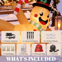 Outsunny 9.8ft Giant Christmas Inflatable Gingerbread Man Side-Lying, Outdoor Blow Up Christmas Decoration with LEDs, Bag(m-7)