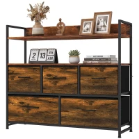 HOMCOM Chest of Drawers, Bedroom Fabric Dresser with 5 Drawers, Storage Organiser Unit with Open Shelves, Rustic Brown(m-15)