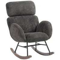 HOMCOM Cadeira de Baloiço Estofada com Apoio de Cabeça Ajustável, Veludo Texturado, Base em Madeira de Seringueira, Cinzento-Escuro(m-1)
