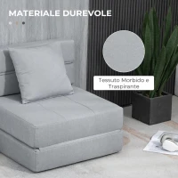 HOMCOM Divano Letto, con Cuscino Lavabile, Tessuto Effetto Lino Traspirante per Casa Lettura, Grigio Chiaro(m-5)
