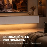 HOMCOM Mueble de TV Suspendido con Luces LED Enchufes Armario y 2 Cajones para Televisión 65 Pulgadas 140x24x20 cm Blanco(m-5)