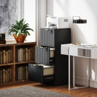 HOMCOM Caisson de Bureau 3 Tiroirs Silencieux Verrouillables pour Formats Lettre/A4, Support d'Imprimante, 40x40x101cm, Noir(m-12)
